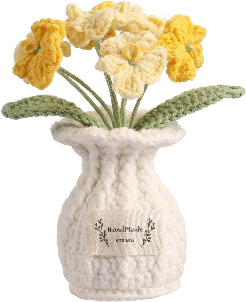 YOOJEE Crochet Flower Pot Christmas Forget-me-not Gift for Wife Lover Thank You Crochet Gifts for Women Coworker Friend Handmade Knitted Yellow Flower for Teacher Birthday Wedding Cute Desk Decor - Image 1